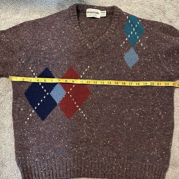 Vintage McGregor Sweater 80’s Purple Red Marled L V-Neck Wool Diamond Grandpa - Picture 5 of 6